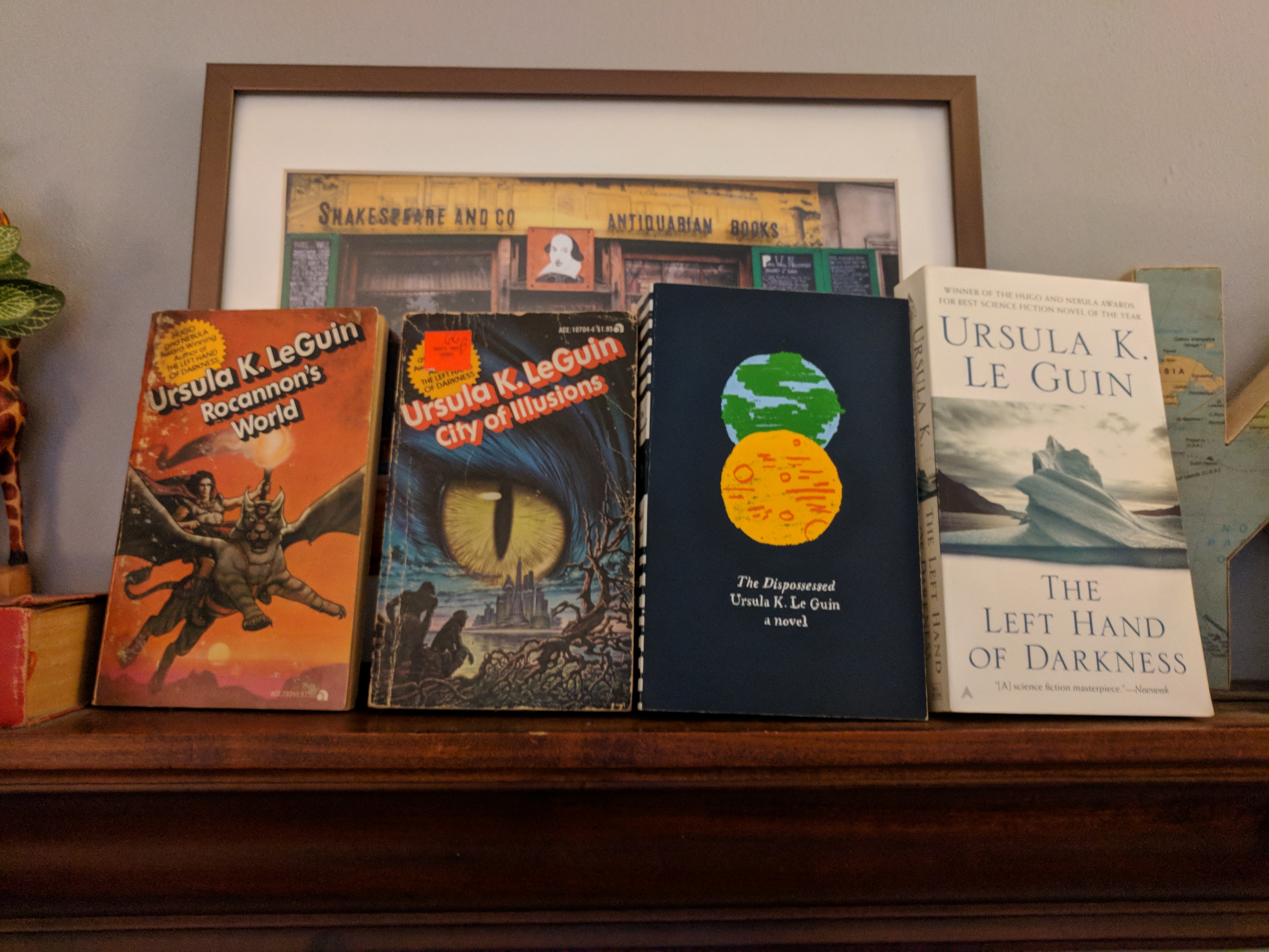 Four of Ursula Le Guin's books, across time